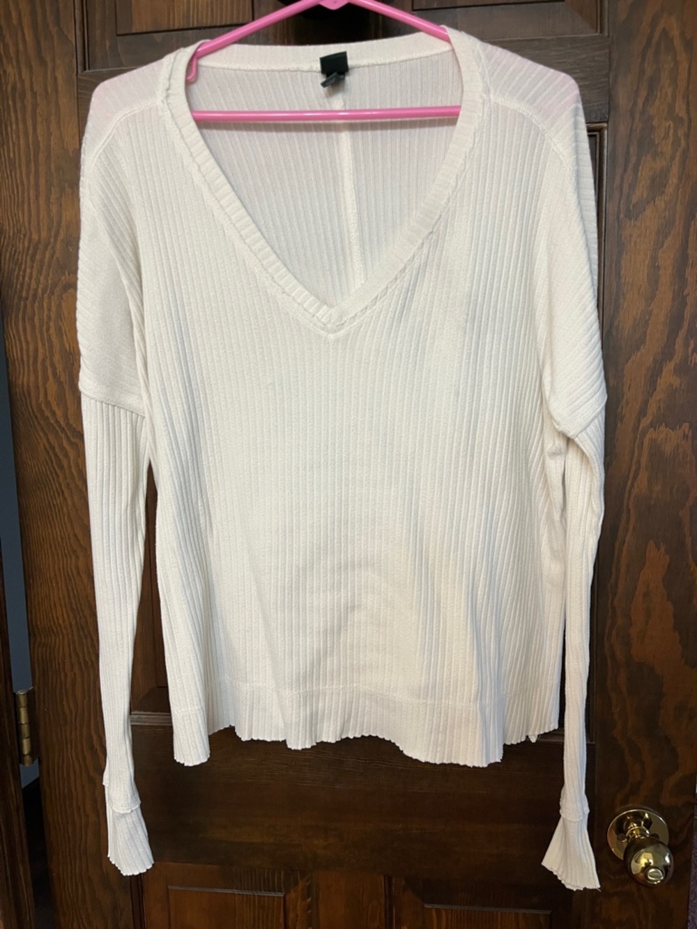 wild fable Cream Ribbed V-Neck Sweater Top